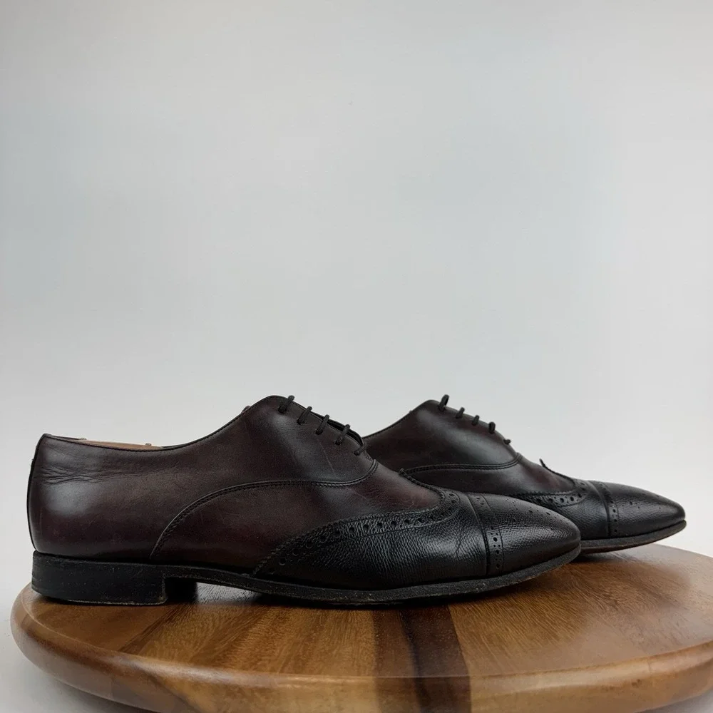 Mens Jil Sander Red Perforated Leather‎ Wingtip Cap Toe Dress Oxfords Size 8.5 D